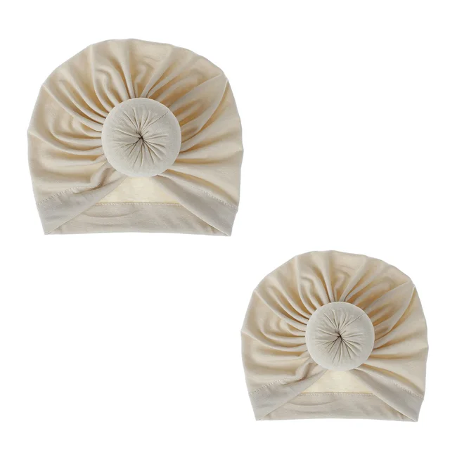 Fashion Mommy and Baby Cotton Round Ball Flower Hat Women Caps Girls Newborn Turban Knot Kids Adult Headwear Hair Accessories 2pcsmom and baby