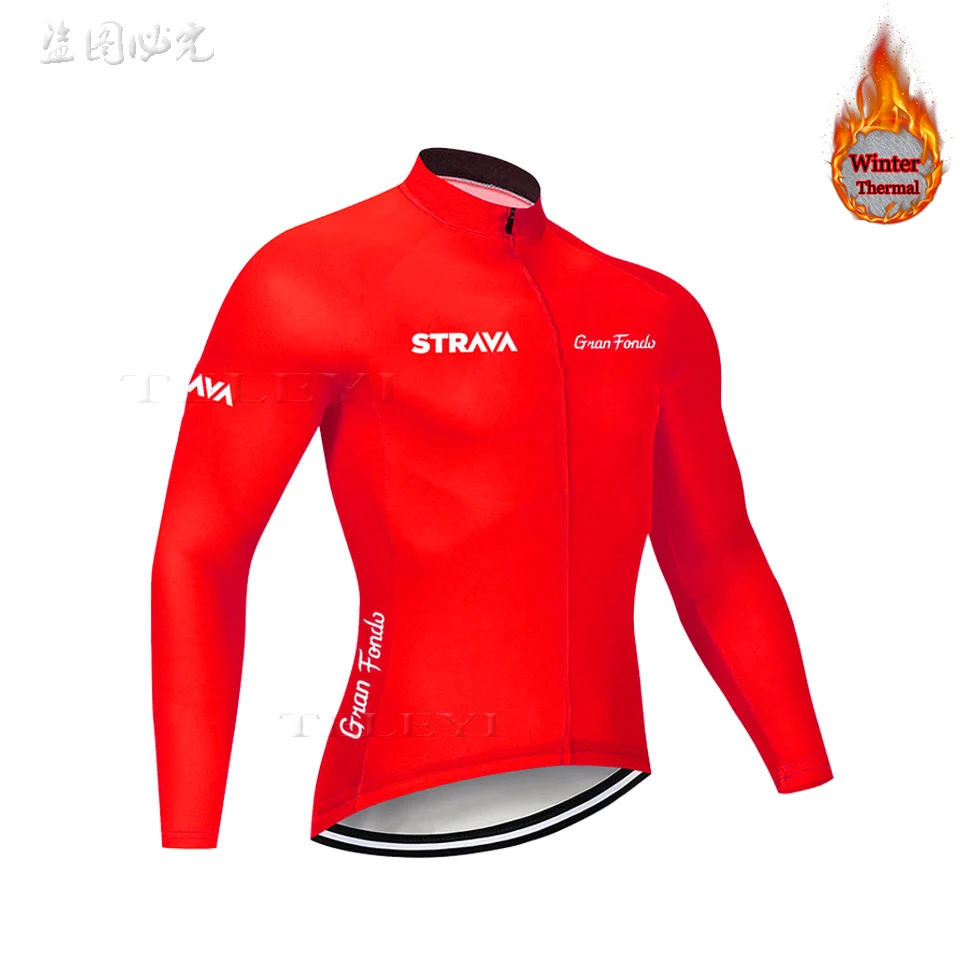 STRAVA Winter Thermal Fleece Cycling Jersey long sleeve mtb  Bicycle Wear Bike Jacket Clothing men cycling tops