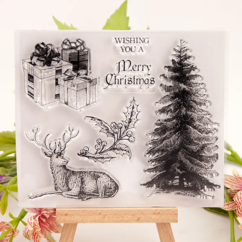 

YPP CRAFT Christmas Tree Deer Gift Transparent Clear Silicone Stamps for Scrapbooking/Card Making/Kids Fun Decoration Supplies