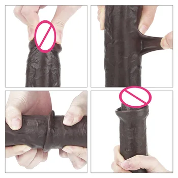 Foreskin black Dildo for Anal huge Realistic Dildo Penis with Suction Cup Vaginal G-spot Lesbian Adult Erotic Sex Toys Anal 4