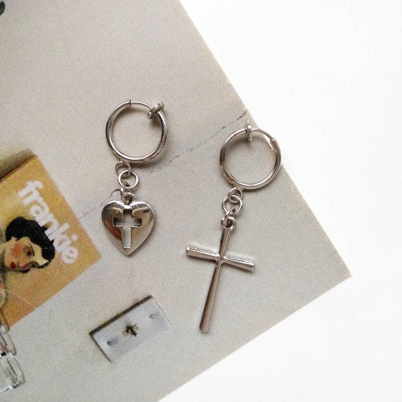 

2019 New Silver Color Round Crosses Dangle Earrings Simple Korean Fashion Elegant Heart Drop Hoop Earring For Women Party