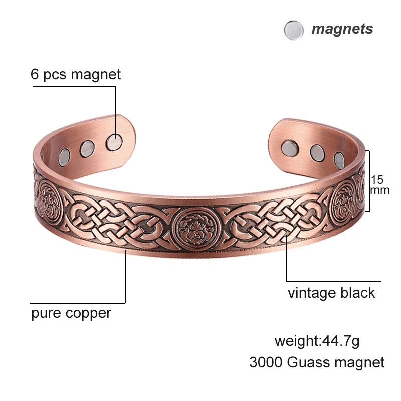 Oktrendy Pure Red Copper Bracelet Wide Magnetic Cuff Health Energy Bracelet Adjustable Open Cuff Copper Bangles for Women Men