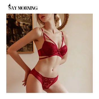 

SAY MORNING Sexy Lace Embroidered Underwear Set Underwire Upper Thin Lower Thickness Lingerie Comfortable Gather BC cup Bra Set