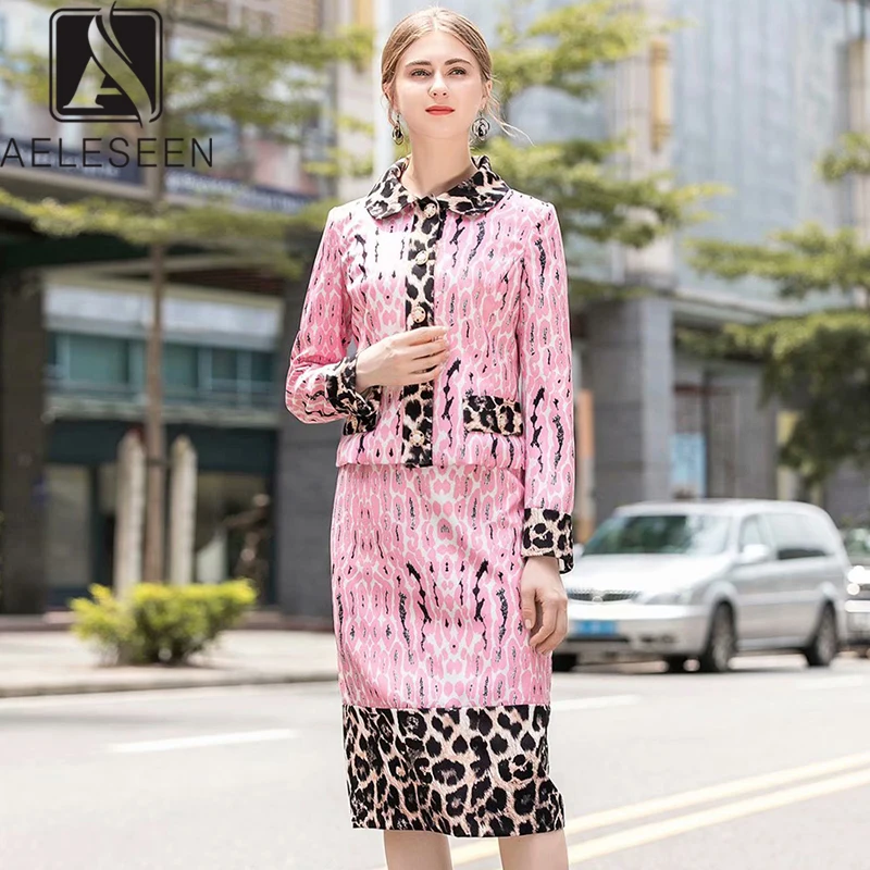 AELESEEN Office Lady Gedrukt Suits Vrouwen Europese Dagelijkse Dragen Turn-Down Kraag Korte Top + Roze Luipaard Midi Rok twinset AELESEEN Office Lady Gedrukt Suits Vrouwen Europese Dagelijkse Dragen Turn-Down Kraag Korte Top + Roze Luipaard Midi Rok twinset