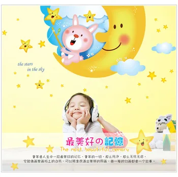 

Star Baiyun Night Moon on Bunny Cartoon Wall Stickers CHILDREN'S Room Decoration Remove Ay9244