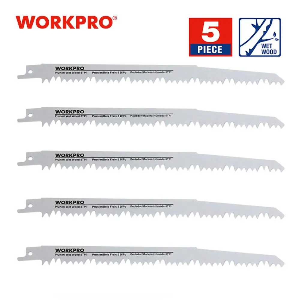 Лезвия для пилы WORKPRO 230 мм лезвия сабельной резки древесины быстрой (5 TPI) 5 упаковок