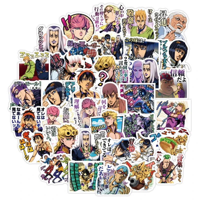 40pcs Anime Jojo S Bizarre Adventure Golden Wind Stickers 3 4 Cm Cute Waterproof Car Sticker For Laptop Phone Cup Vsco Diy Decal Stickers Aliexpress