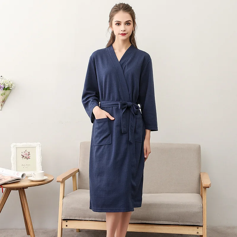 Women Summer 2021 Long Soft Bath Robe Pajamas Kimono Solid Waffle Bathrobe With Sashes Dressing Gown Sleepwear Female Homewear | Женская