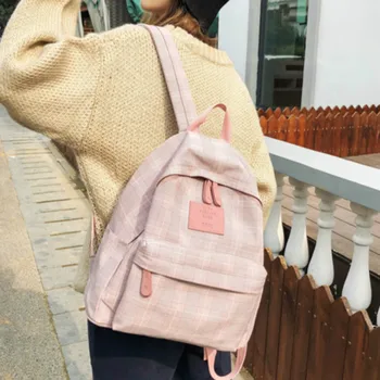 

Women Backpack Fashion Wild Women Bags Chic Plaid Softback Zipper Multi-Use Canvas School Bag For Teenage Girls Casual Backpacks