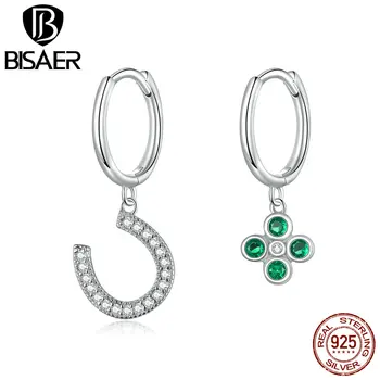 

BISAER Stud Earrings Brincos 925 Sterling Silver Lucky Horseshoe for Women Round Simple Fashion Earrings Jewelry Bijoux HVE416