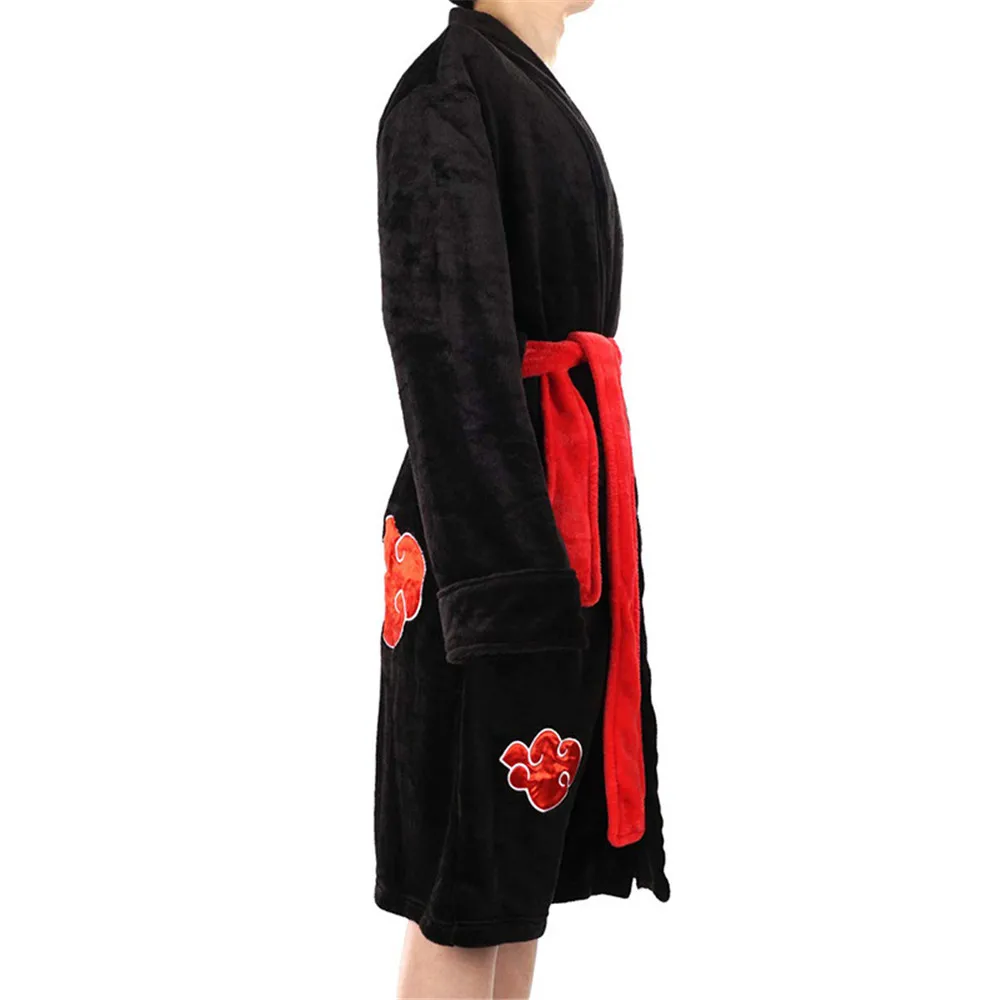 Аниме Наруто Косплей халат Акацуки Учиха Итачи Фланелевая Пижама для взрослых унисекс зимняя теплая одежда для сна кимоно халат