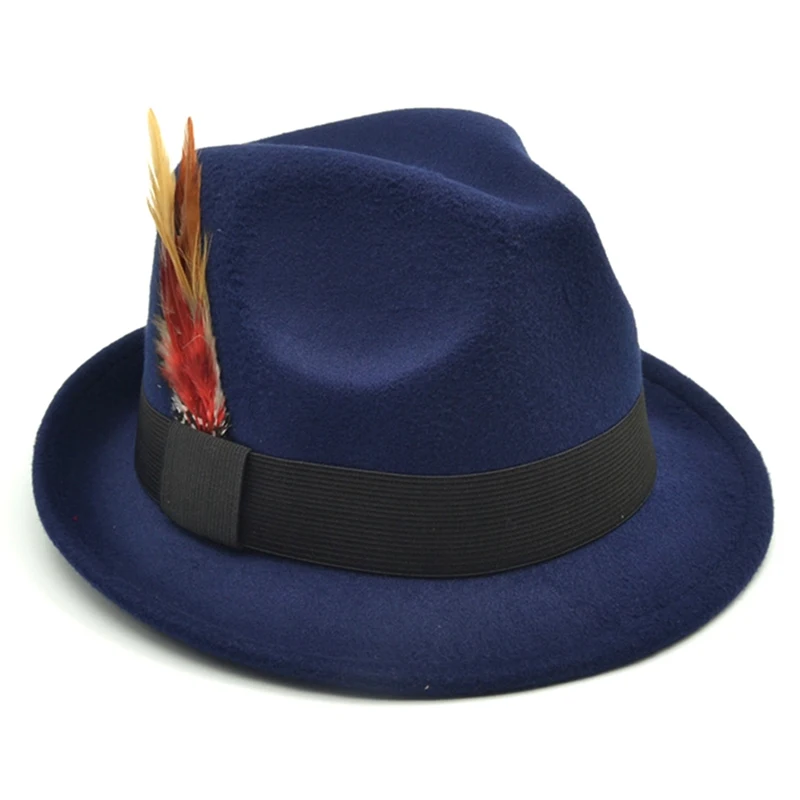 Мужчины Женщины жесткий фетр перо группа Трилби джаз шляпа Sunhat