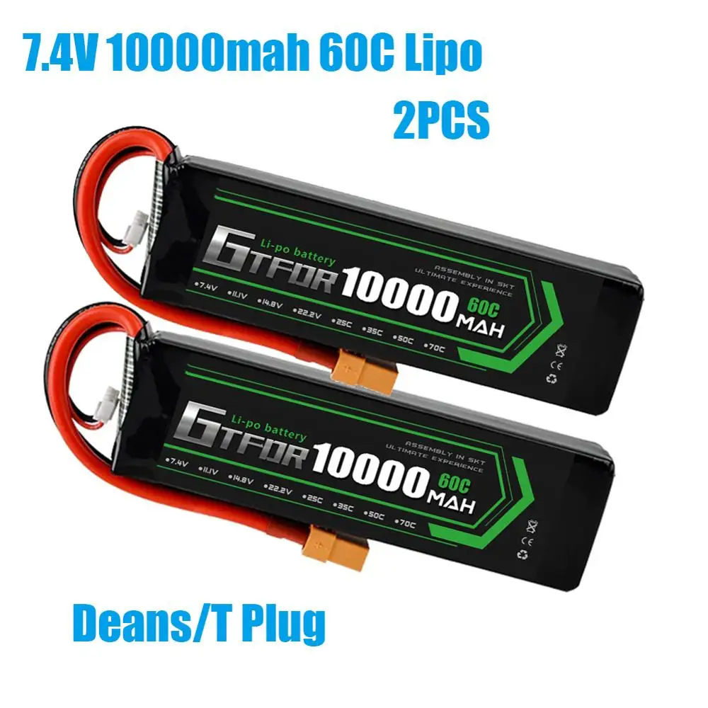 GTFDR батарея lipo 2S 7,4 V 10000mah 60C 120C HV 3S 11,4 V 5200mah 20C 40C для радиоуправляемого автомобиля дрона FPV Walkera QR X350 PRO квадрокоптера - Цвет: 2PCS10000mahDeans