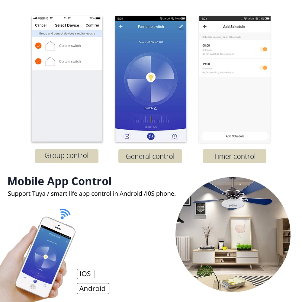 ЕС умный Wi-Fi переключатель для вентилятор светильник, совместимый с Alexa Google Home Smart Life App управления