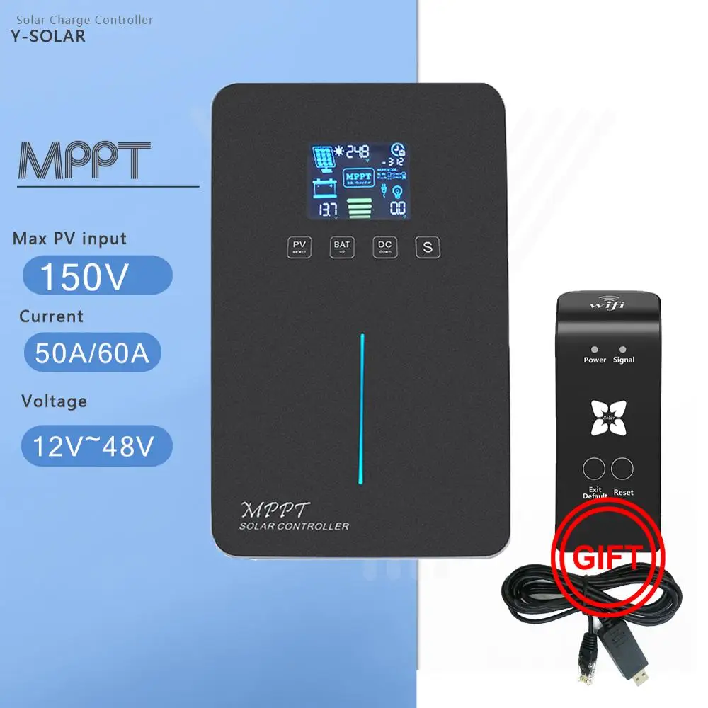

MPPT Solar Charge Controller RUNNER 50A/60A Dual-time control Max PV Voltage 150VDC 12V/24V/36V/48V Auto 50A/60A Dual RJ45 port