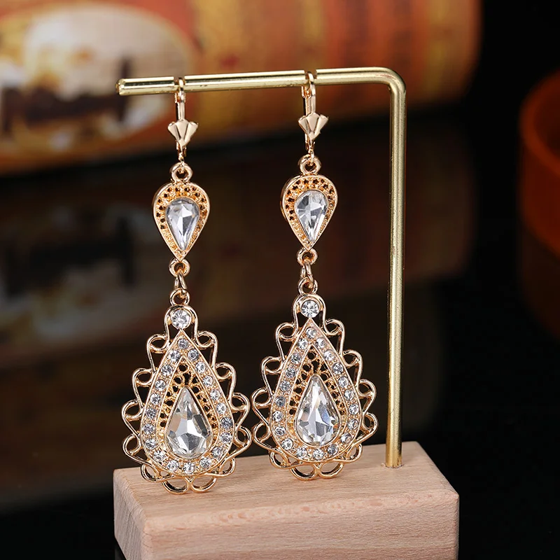 Drop Earrings Dome Teardrop Earrings European Bridal Decorative Jewelry Earring French Hook Water Drop Rhinestone