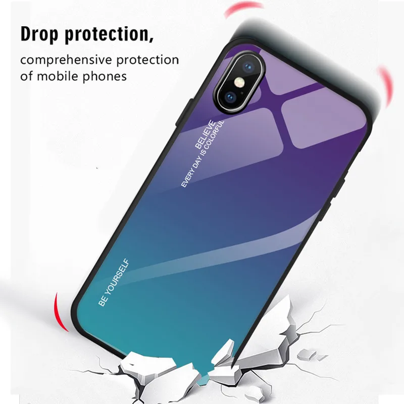 DATALAND Tempered Glass Case For iphone 7 case Liquid Silicone phone case for iphone 6 7 8 Plus X XR XS Max Shockproof  Cover