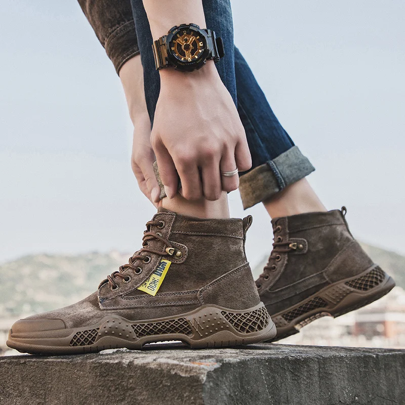 Fashion Men's Boots Non-slip Retro Trend Ankle Boots Tide Tooling Shoes Casual Martin Boots Walking Footwear Ankle Botas Hombre