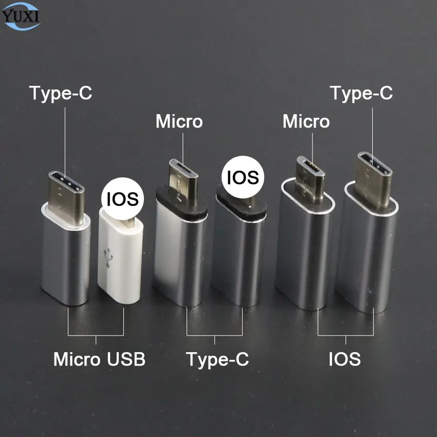 YuXi-Silver-Data-Cable-Charging-Cable-Converter-Adapter-for-iPhone-Android-Micro-USB-Type-C-to