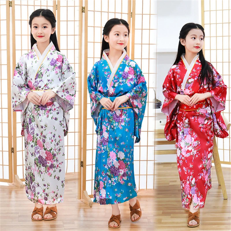 Kimono para niñas, ropa de dormir japonesa con estampado mejorado tradicional, cárdigan, bata, vestido de flores, cosplay, kimono de Ropa de Asia y las del Pacífico| - AliExpress