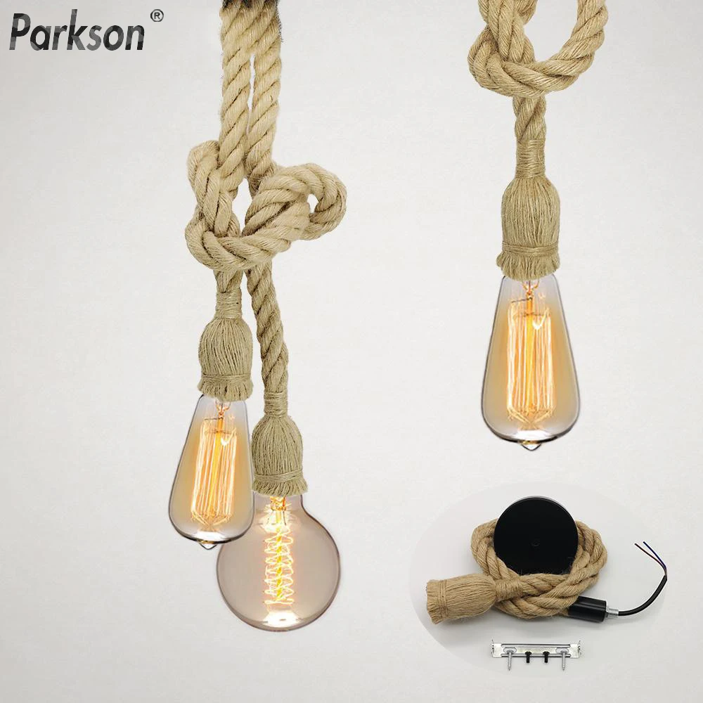 

lampara E27 Retro Hemp Rope Pendant Lights Lamp Loft Creative Personality Industrial Lamp Vintage Edison Bulb decoration Pendant