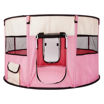 

Round portable folding 600D Oxford cloth 8 sides round pet enclosure tent up and down zipper custom pink