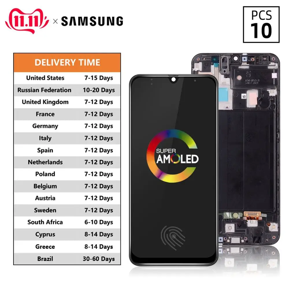 

10pcs/lot Original For Samsung Galaxy A50 SM-A505FN/DS A505F/DS A505 LCD Display Touch Screen Digitizer Assembly For Samsung A50