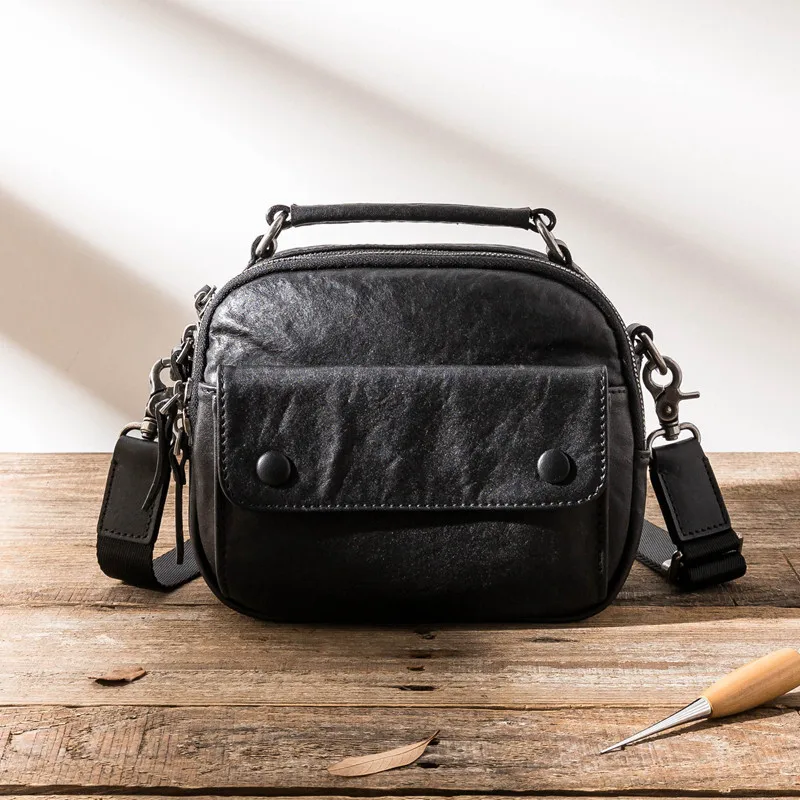 

Модная повседневная мужская Сумка-тоут высокого качества из натуральной кожи черного цвета, Уличная Повседневная сумка-мессенджер через плечо из натуральной воловьей кожи