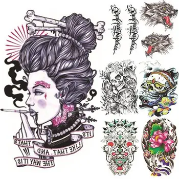 

Large Sexy Temporary Tattoo Skull Temporary Body Arm Stickers Black Removable Waterproof 3D Body Art Black Tattoos for Men Women
