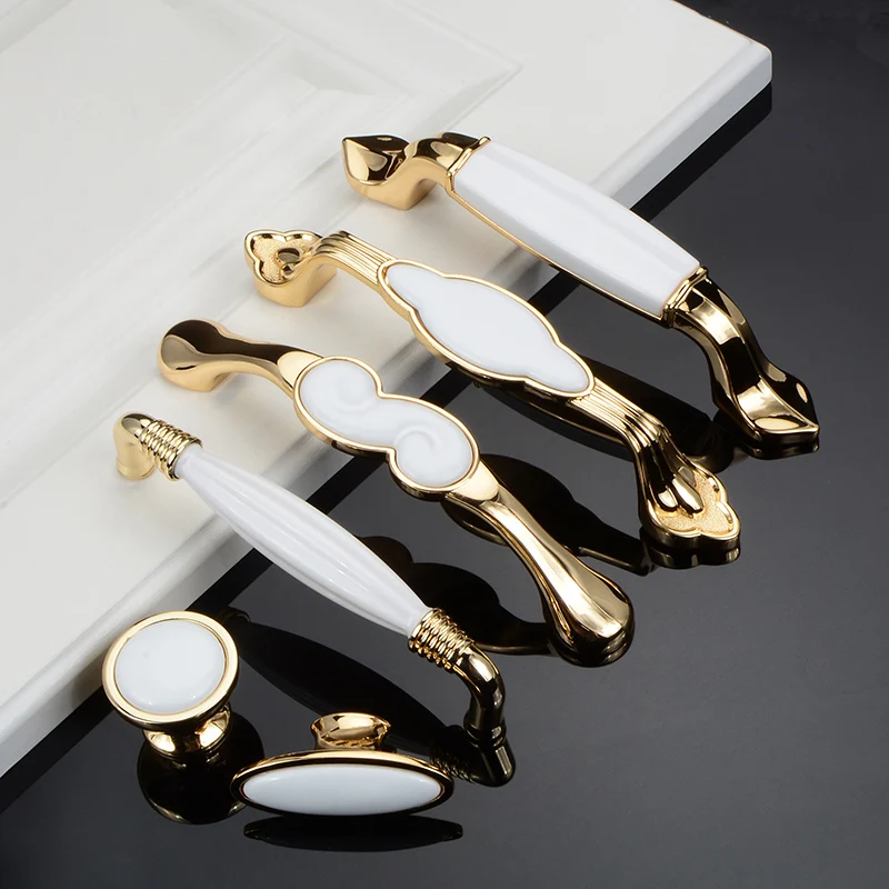 

White Ceramic Handle Kitchen Cabinet Handles Drawer Knobs Zinc Alloy Furniture Handle Cabinet Pulls Cupboard Handles and Knobs