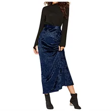 Feitong юбки женские Большие размеры женские повседневные юбки с высокой талией однотонные элегантные юбки уличная Золотая Бархатная юбка с разрезом# g40