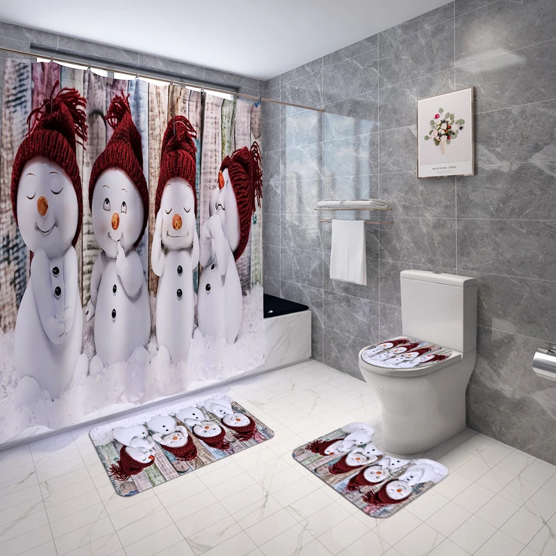 Juego de cortinas de baño con diseño de muñeco de nieve, tapete de ducha antideslizante, de inodoro, de vacaciones, Feliz Navidad |Cortinas de - AliExpress