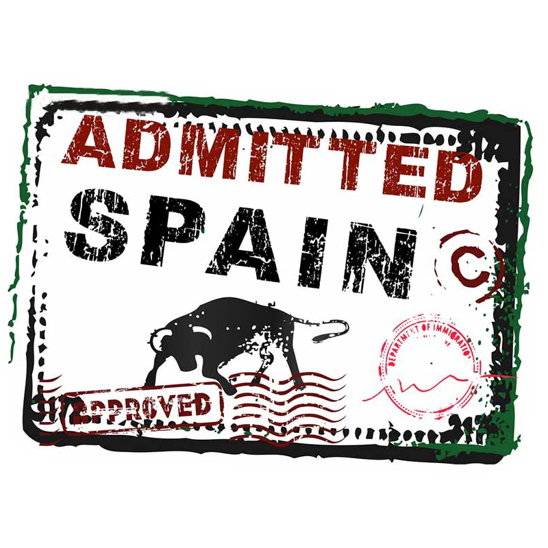 

13 см x 9,4 см для иммиграционного штампа, Испании, холодильника, автомобильные наклейки, автомобильные аксессуары, наклейка, водонепроницаемое украшение