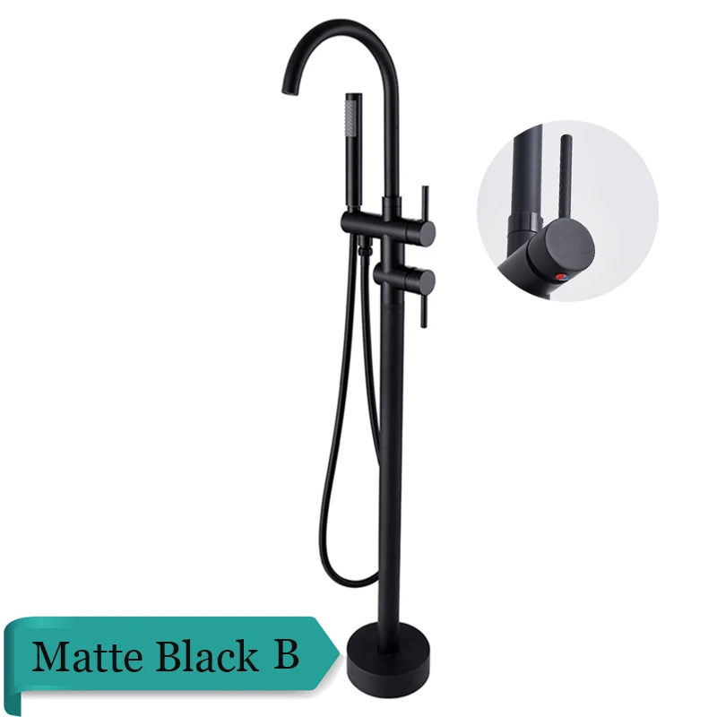 matte black B Матовый черный напольный смеситель для ванны, набор с двойной керамической ручкой, напольный кран для ног, смеситель для ванны, кран для ванной - Цвет: matte black B