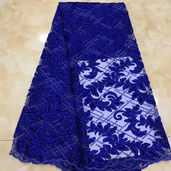 

(5yards/pc) high quality African velvet net lace royal blue French lace fabric with sequins embroidery for party dress FZZ485