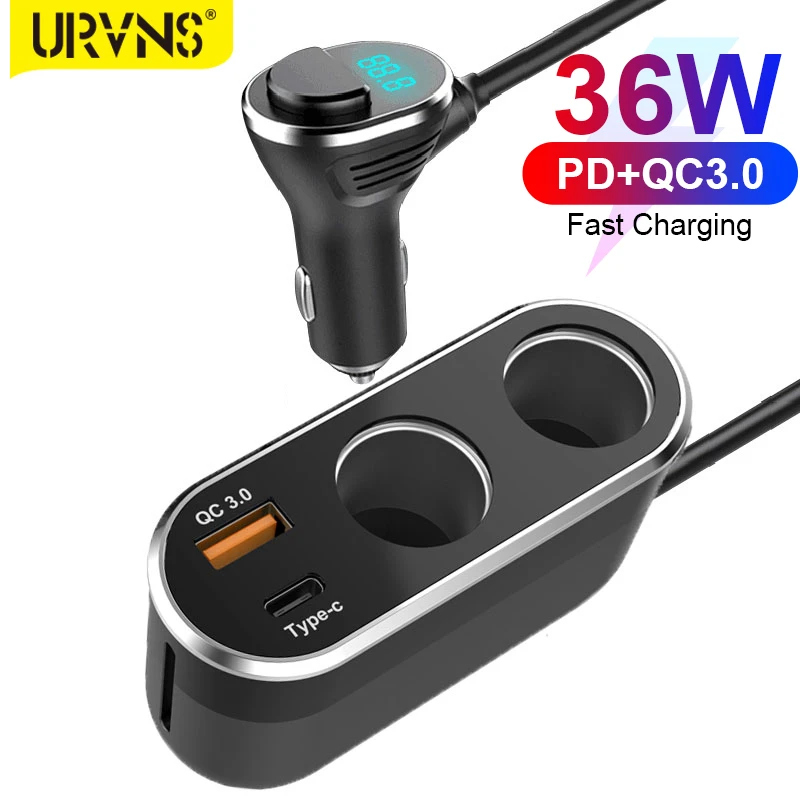 URVNS USB C Car Charger Cigarette Lighter Splitter 2 Socket Type PD 20W Multi Power Outlet 96W DC with LED Voltmeter Switch | Мобильные