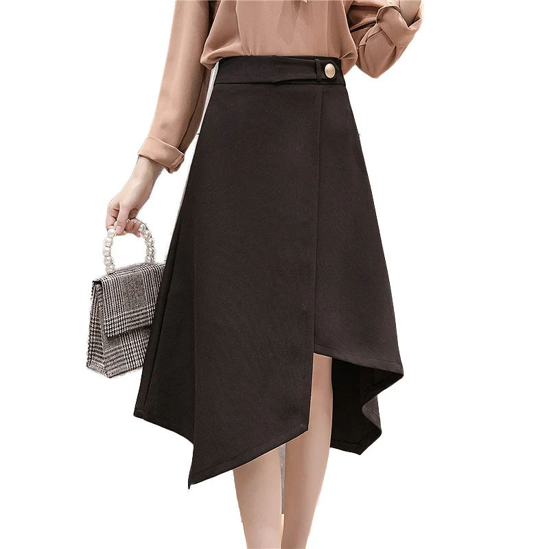 

2019 Autumn Black Skirts Women harajuku Korean High Waist Skirts Ladies Plus Size Asymmetrical Midi Skirt jupe femme faldas