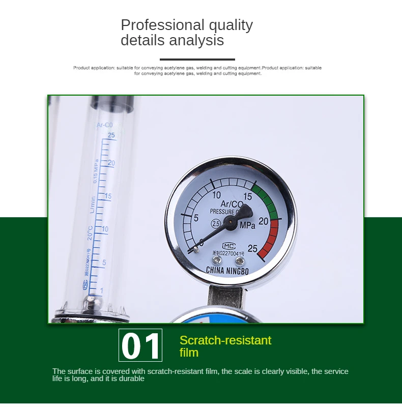Description Picture 3 of itemDouble Tube 0-25Mpa Argon Regulator CO2 Mig Tig Flow-Meter Gas-Regulators Flowmeter Pressure Reducer Decompression Table