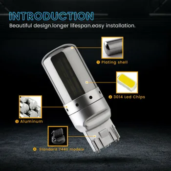 

2pcs Chrome Silver Shell White 21W Canbus 7440 T20 W21W 144-SMD Canbus Error Free LED Bulbs Durable And Practical