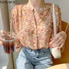 2021 Spring Prairie Chic Tops Blusas Girl Next Door Fashion Style Women Floral Print Chiffon Single Breasted Button Shirts 1