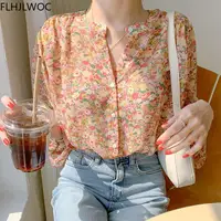 2021 Spring Prairie Chic Tops Blusas Girl Next Door Fashion Style Women Floral Print Chiffon Single Breasted Button Shirts 1