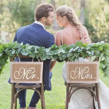 

2pcs/set Wedding Decoration Pennant Reception Sign Mr And Mrs Linen Flag Chair Banner Props Photographs Anniversary Party