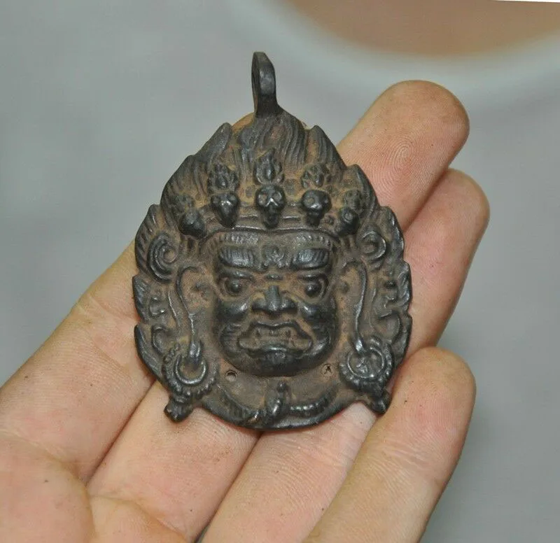 

wedding decoration Old Tibet Buddhism temple bronze Mahakala Dorje face mask statue amulet Pendant