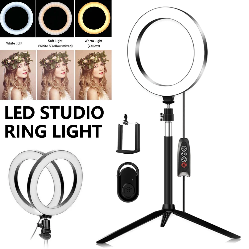 

Photography Dimmable LED Selfie Ring Light for Youtube Video Live Photo Studio Light With Phone Holder USB Plug Tripod