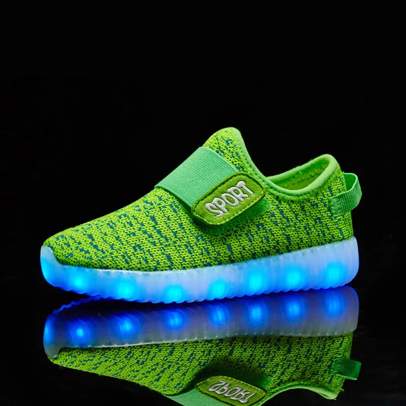 Детская обувь со светодиодной подсветкой usb зарядка светящиеся кроссовки мальчики девочки светящиеся кроссовки Детские липучки красовки с подсветкой обувь - Цвет: Зеленый