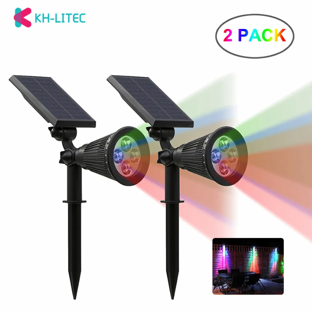 KHLITEC 2 Pack Led Solar Light  2-in-1 Solar Power Led Garden Light 4 LED Adjustable Solar Spotlight Wall Light For Patio Yard