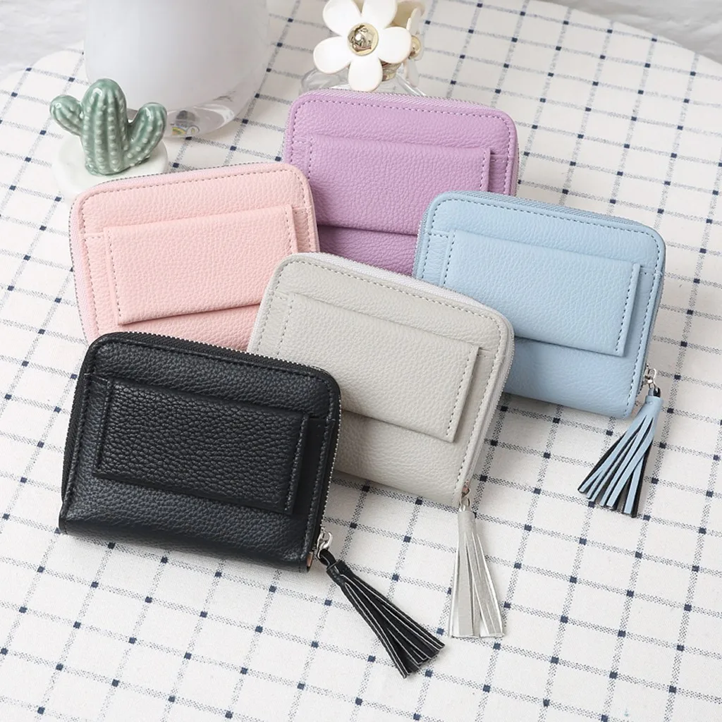 Women’ s Fashion Trend Solid Color Long Fringed Leather Card Wallet women portefeuille femme monederos para mujer new carteira