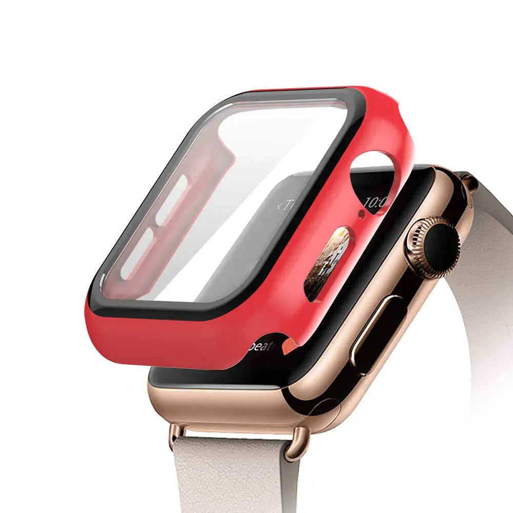 red Закаленное стекло+ чехол для apple watch 5 4 44 мм 40 мм iWatch 3 2 1 42 мм 38 мм защита экрана+ чехол бампер аксессуары для apple watch - Цвет: red