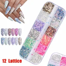 12 Grids/Sets Nail Mermaid Glitter Flakes Sparkly 3D Hexagon Colorful Sequins Spangles Polish Nails Art Decorations Manicure Set