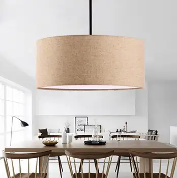 

Restaurant Single Odern Minimalist Warm Bedside Lamp Personality Living Room Round Fabric Chandelie New Chinese LED Bulbs E27 AC